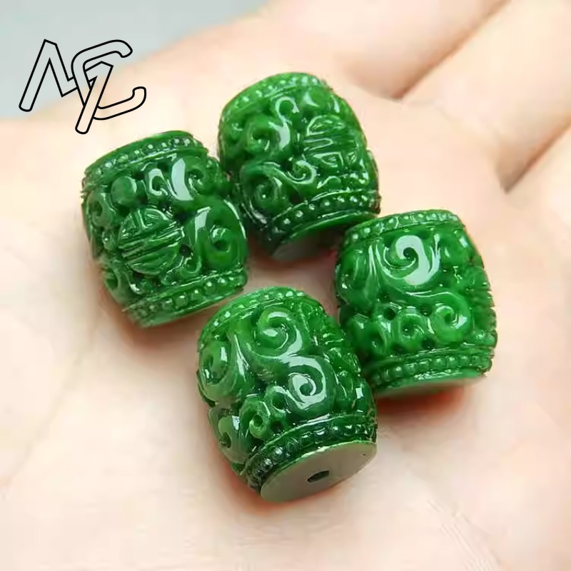 Woman Accessory - 5pc Natural Green Jade Carving Beads