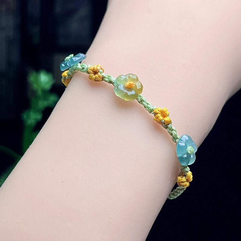 Woman Accessory - Myanmar Jadeite Flower Bracelet Real Jewelry