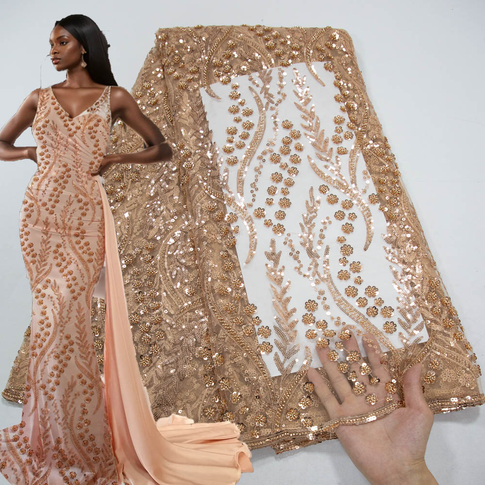 Women'S African Accessories - Luxury French Beaded Sequins Lace Fabric