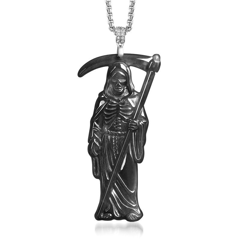 Woman Accessory - Myanmar Jadeite Grim Reaper Pendant Necklace