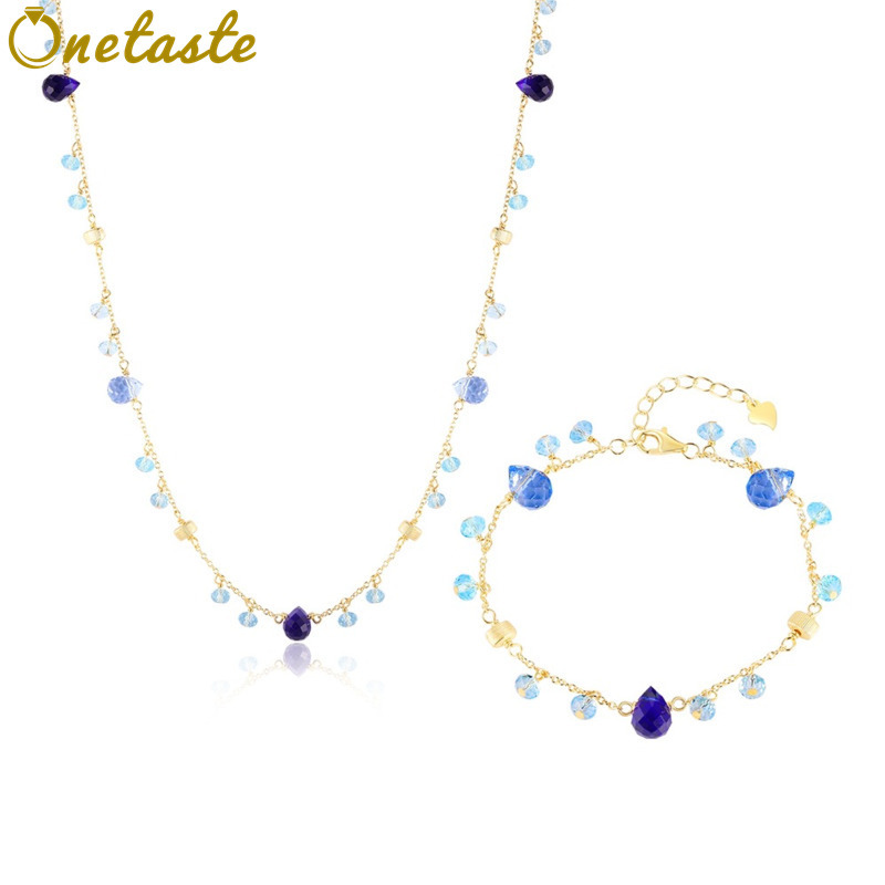 925 Silver 18K Gold Blue Cryst - đánh giá và giá Charm Necklace Dainty