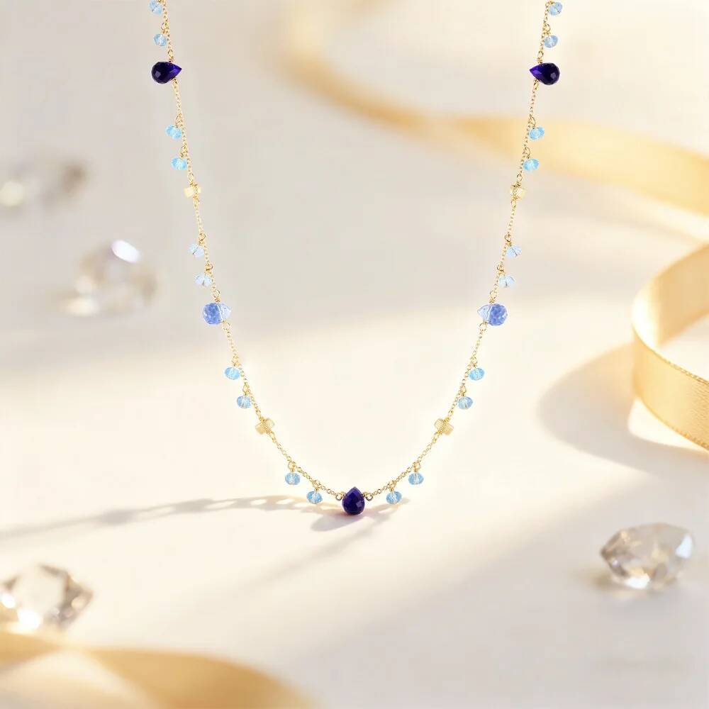 925 Silver 18K Gold Blue Cryst - đánh giá và giá Charm Necklace Dainty